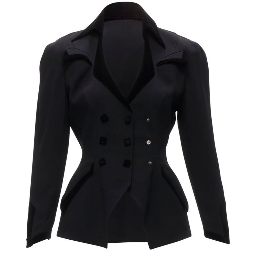 Thierry Mugler curved lapel velvet shadow peplum blazer - Picture 3 of 6